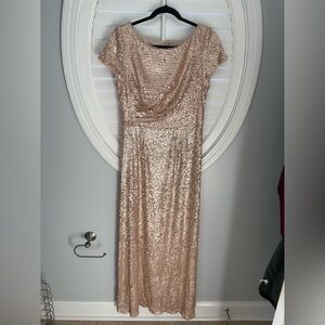 Adrianna Papell sequined short cap sleeve column gown rose gold size 12